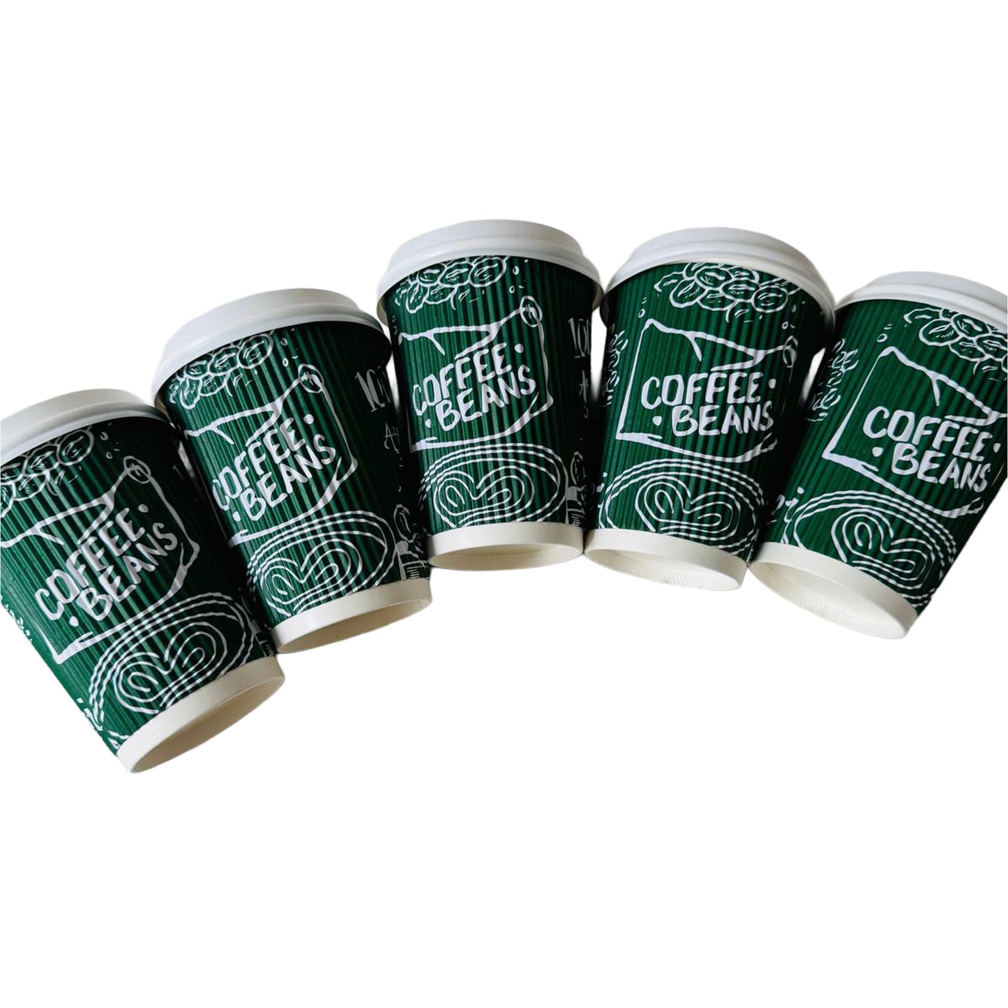 8oz Disposable Green Triple Wall Ripple Paper Cups Recyclable (300 Pack)