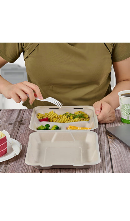7 x5” Bagasse Clamshell Food Box Containers – 7x5 inch Biodegradable Takeaway Meal Box 600ml