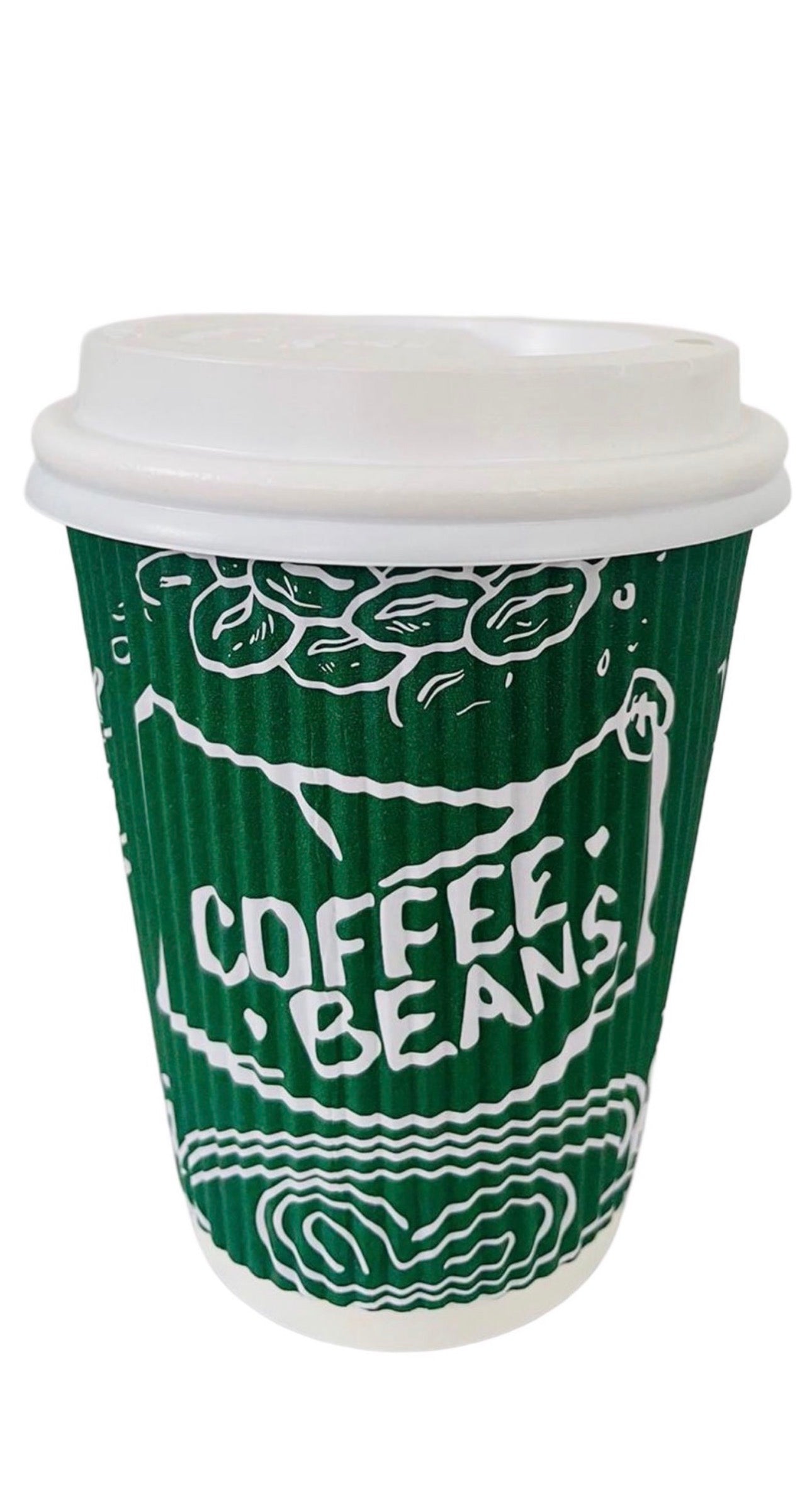 8oz Disposable Green Triple Wall Ripple Paper Cups Recyclable (300 Pack)