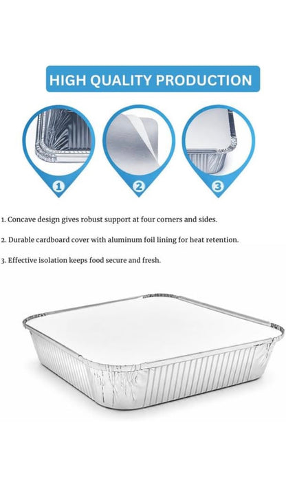 No9 Aluminium Foil Food Containers & Lids 9x9x2 ( 2” Deep )
