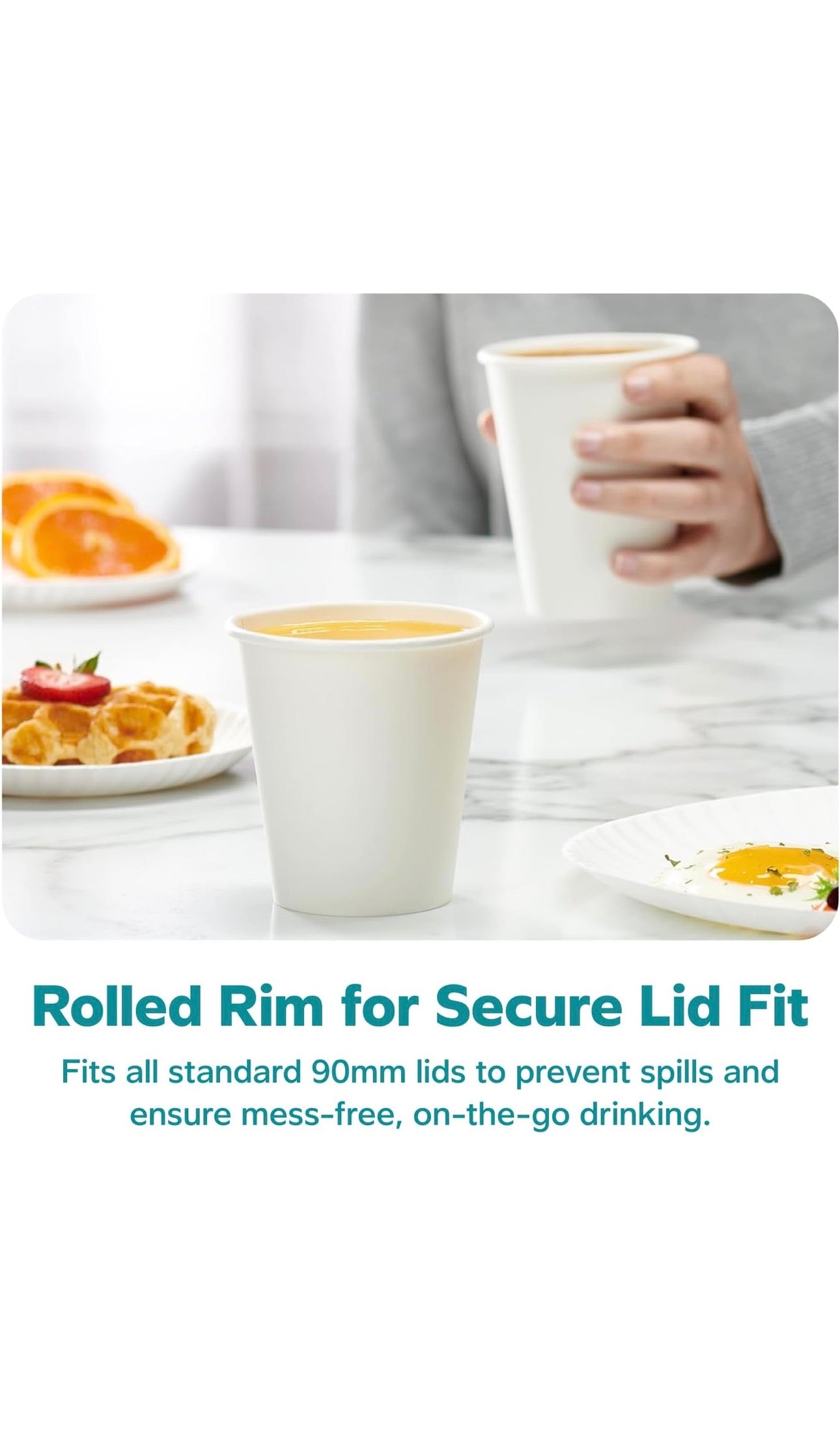 100 x 8oz White Paper Cups - Disposable & Recyclable for Hot and Cold Drinks