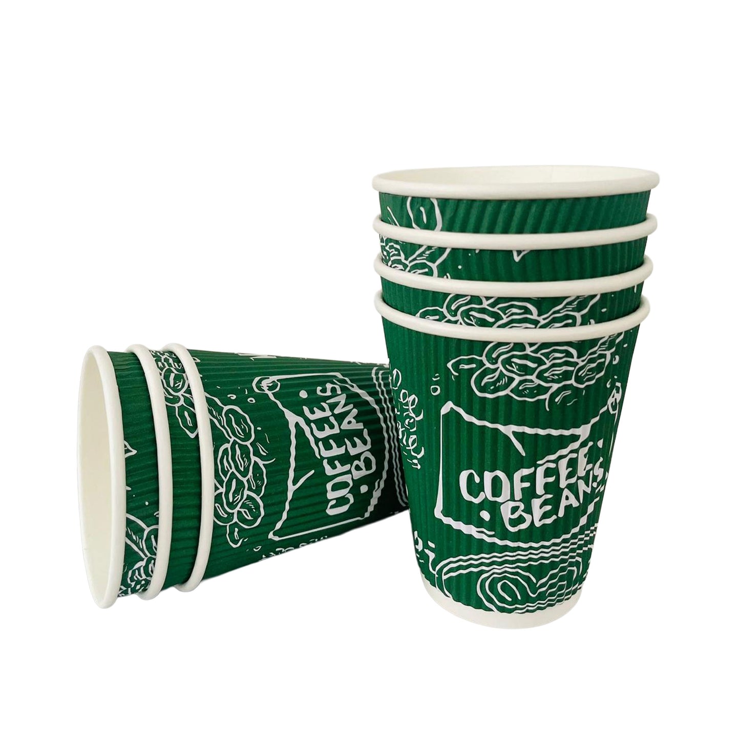 8oz Disposable Green Triple Wall Ripple Paper Cups Recyclable (300 Pack)