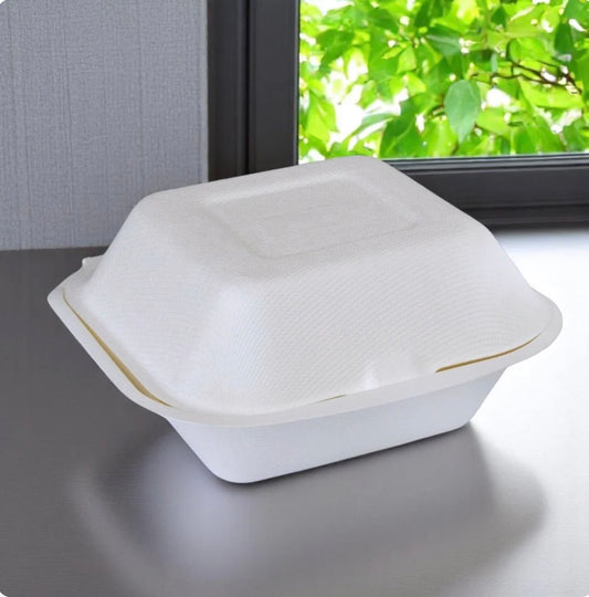 5 x 5” Bagasse Clamshells Burger Box Containers 132x132x65mm