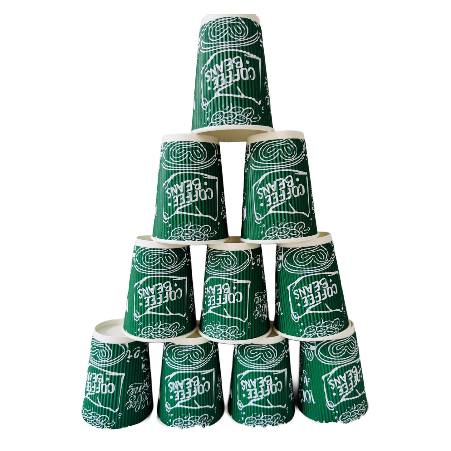 8oz Disposable Green Triple Wall Ripple Paper Cups Recyclable (300 Pack)