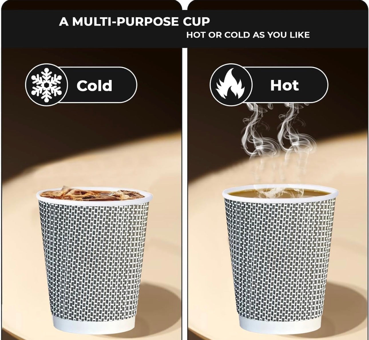 8oz Triple Wall Ripple Paper Cups Disposable, Recyclable - 1000 Pack