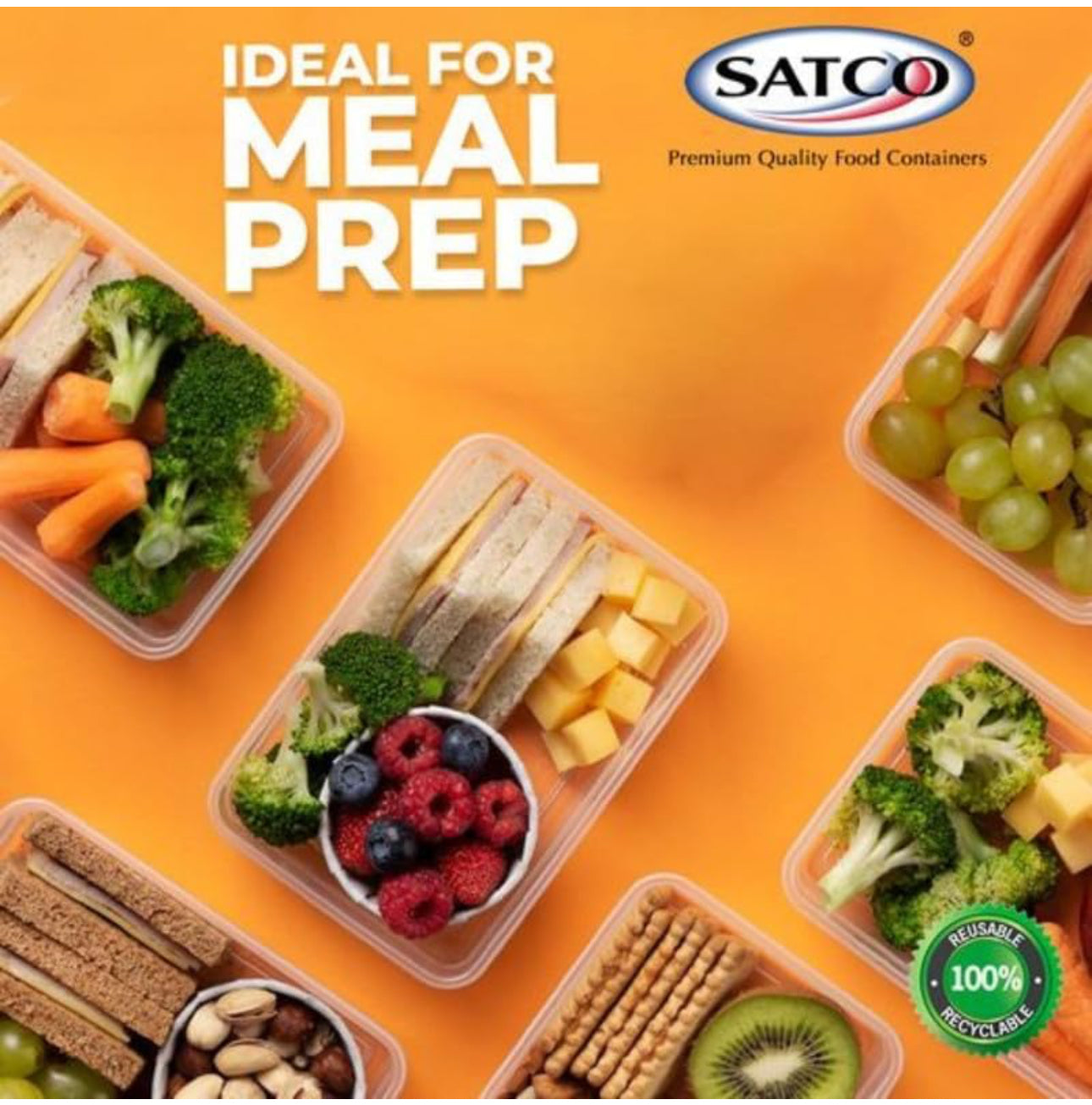 Satco Food Containers 1000ml with Lids Microwave Safe
