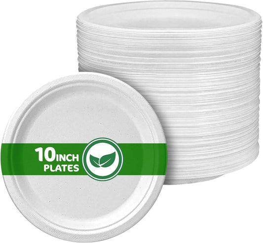 Green Disposable Sugarcane Bagasse Plates, 10 inch (25 cm)