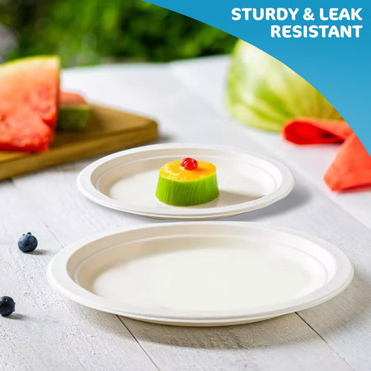 Disposable Sugarcane Bagasse Paper Plates, 7 inch (18 cm)