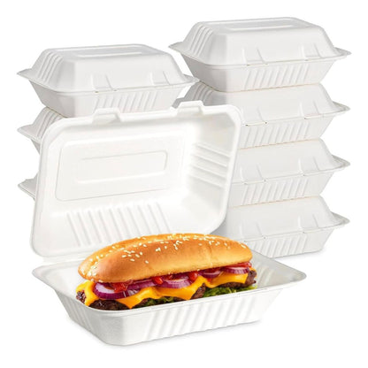 HP10 Bagasse Clamshell Takeaway Food Containers (9x6 inch / 900ml)