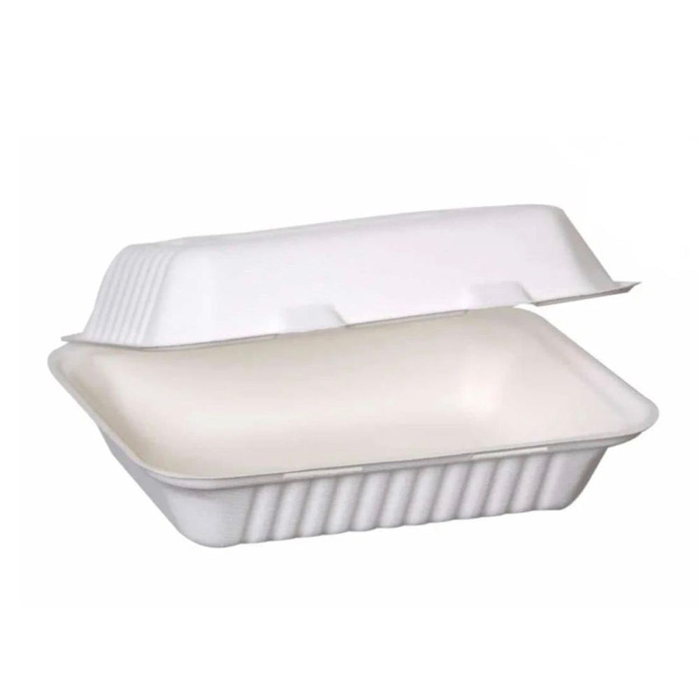 HP10 Bagasse Clamshell Takeaway Food Containers (9x6 inch / 900ml)