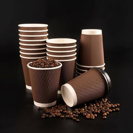 Ripple Disposable Brown Coffee Cups 12oz (500 Pack)