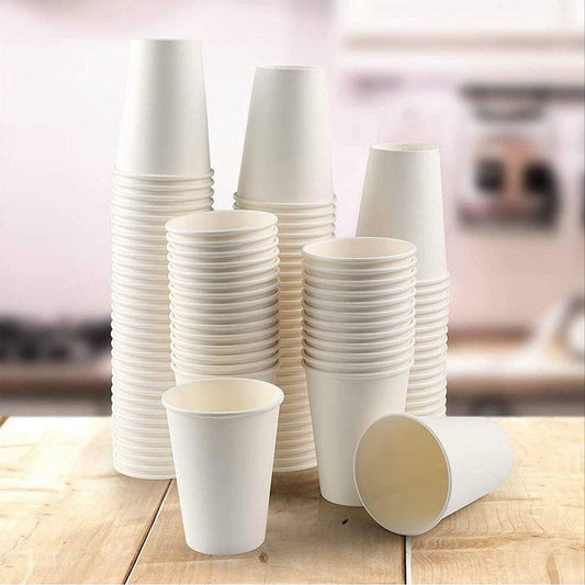 100 x 8oz White Paper Cups - Disposable & Recyclable for Hot and Cold Drinks